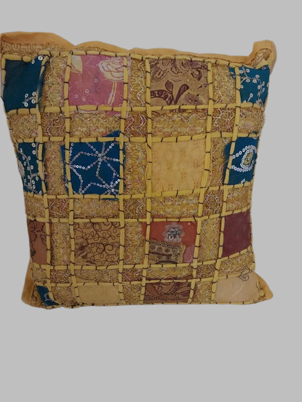 Yellow Embellished Indian Design Scatter Cushion