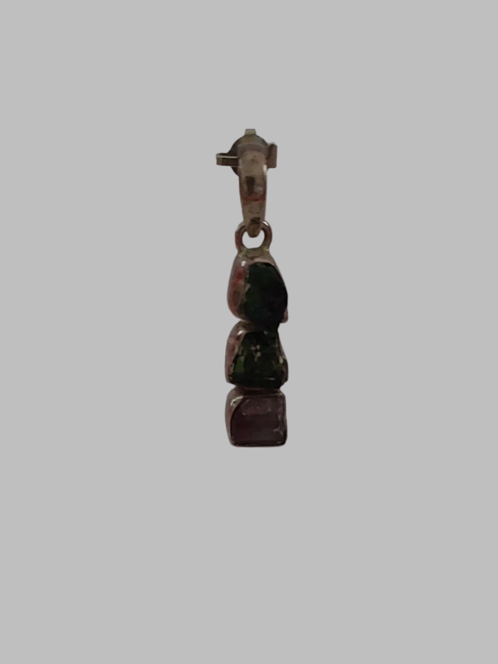 Green & Watermelon Tourmaline Crystal Sterling Silver 925 Pendant