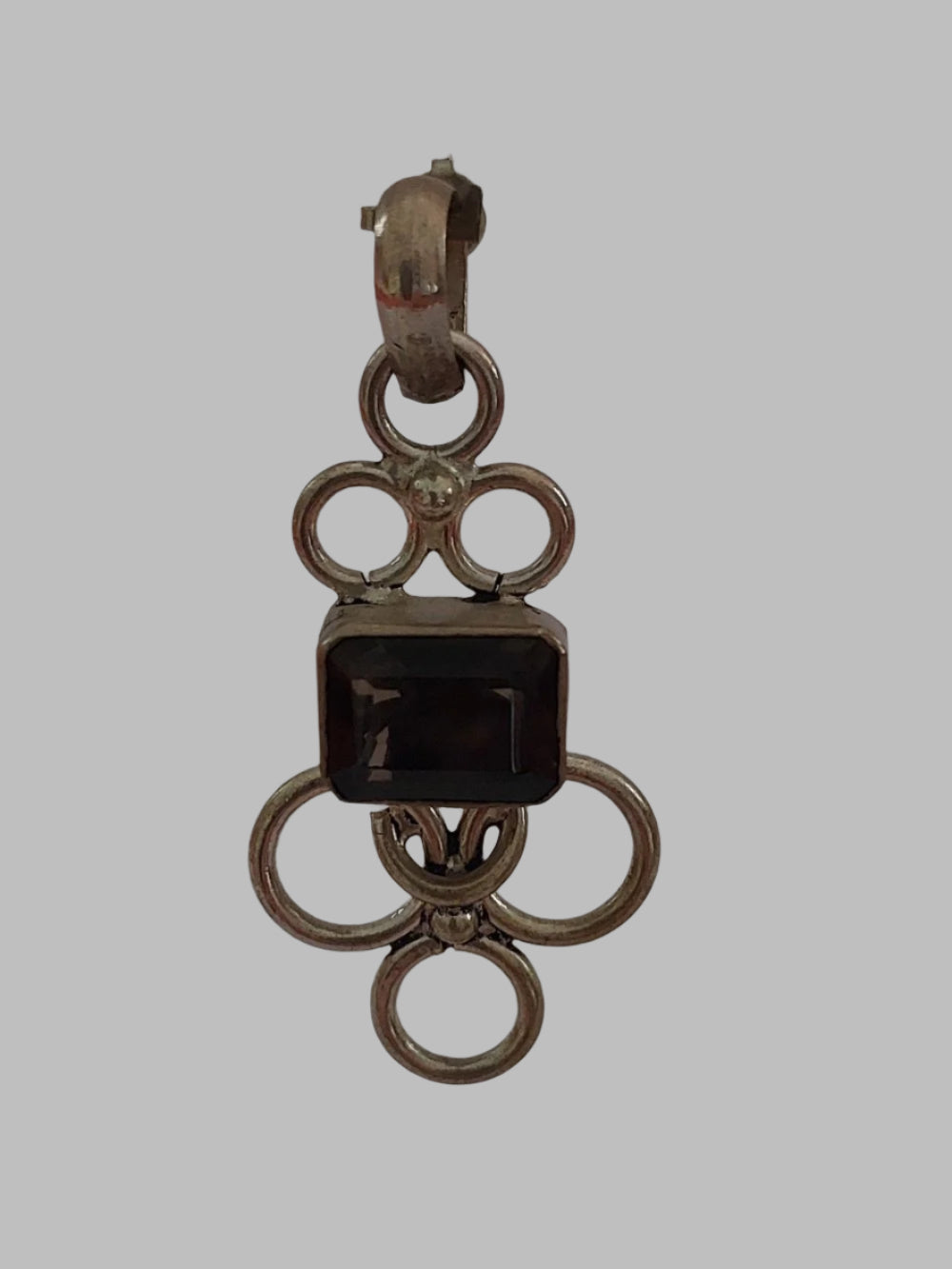 Smoky Quartz Crystal Square Circle Sterling Silver 925 Pendant