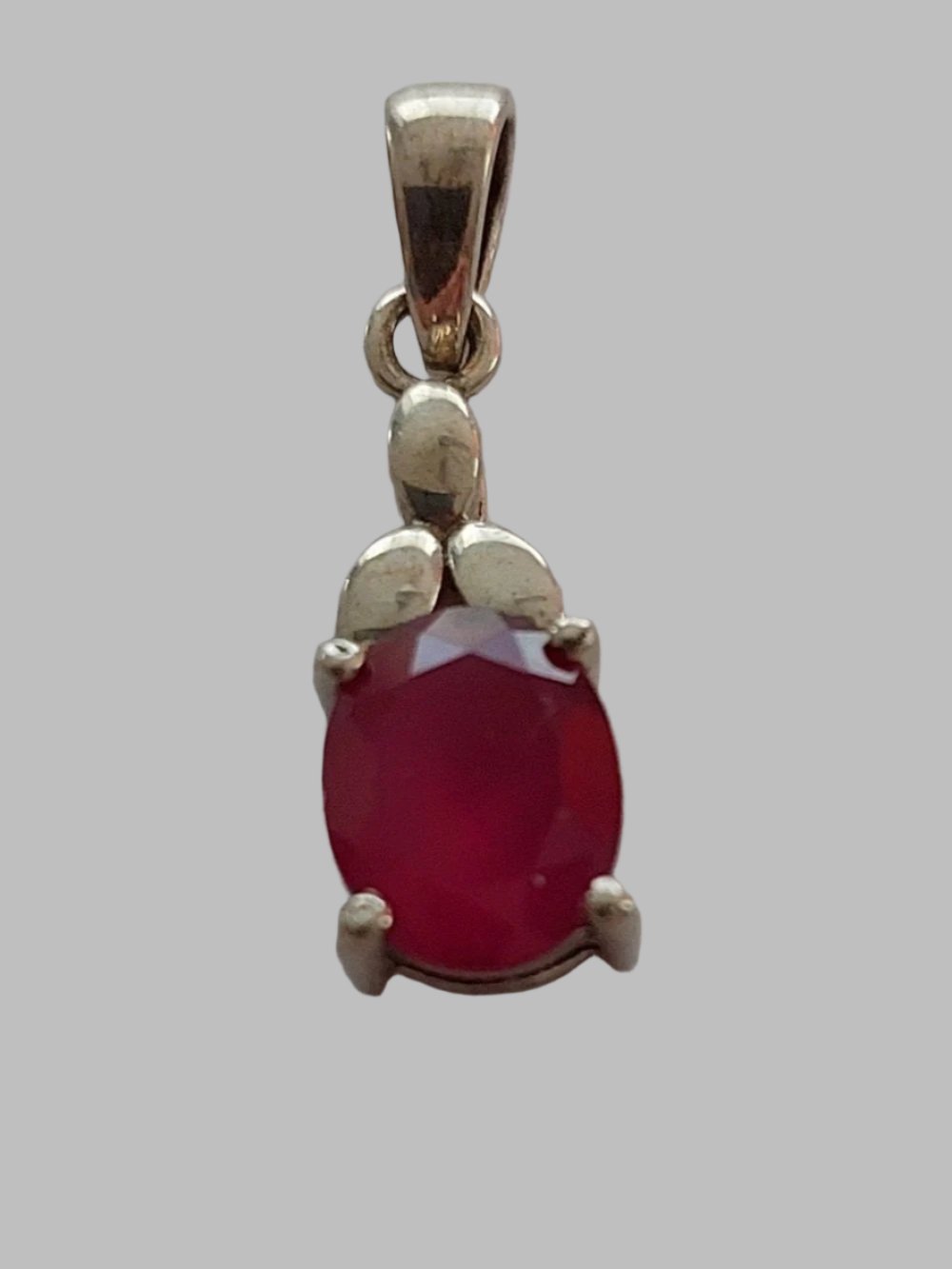 Corundum Ruby Crystal Sterling Silver 925 Pendant