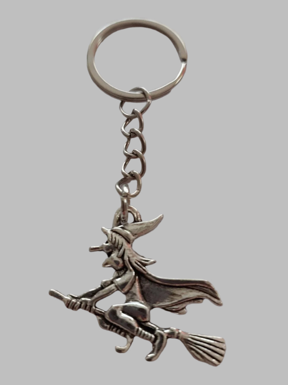Witch On Broom Metal Keyring
