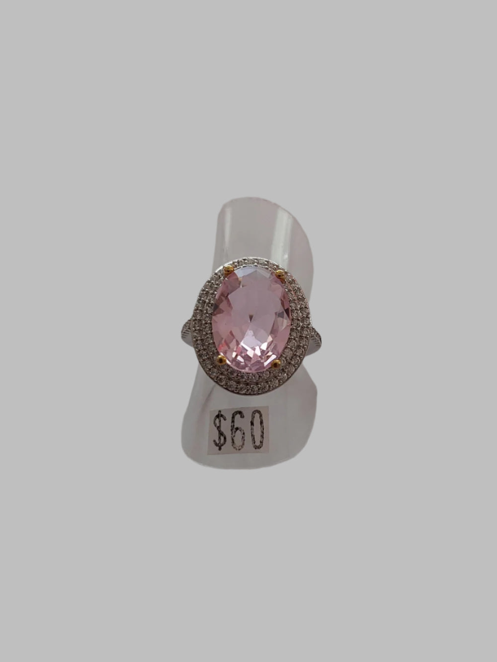 Round Pink Faceted Quartz Crystal With Zirconia's Sterling Silver 925 Ring