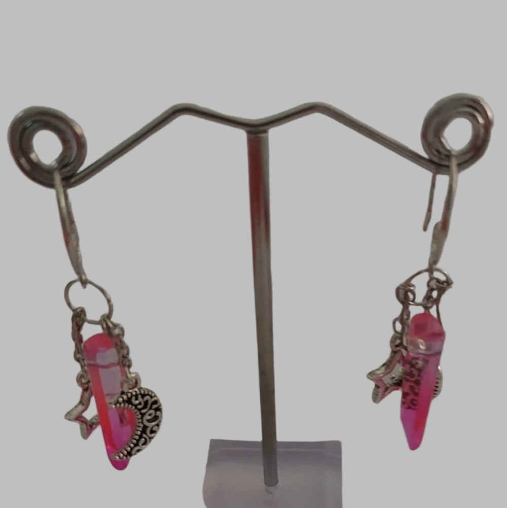 Pink Star & Moon Resin Drop Earrings