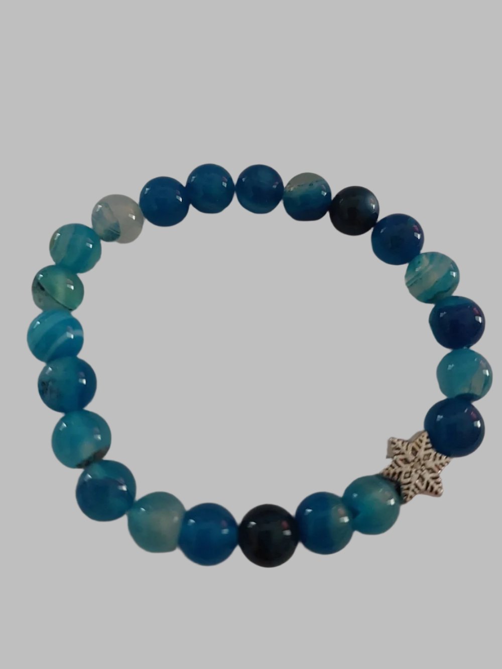 Blue Agate Crystal With Snowflake Charm Stretch Bracelet