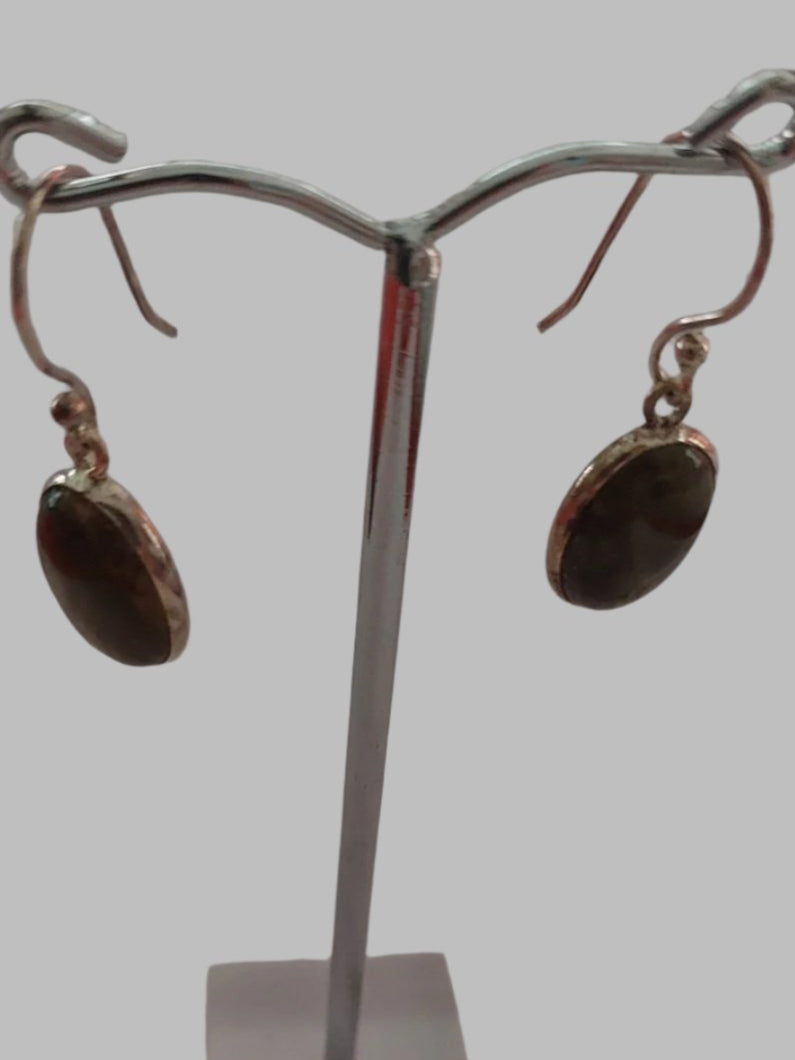 Labradorite Ovel Crystal Sterling Silver 925 Drop Earrings