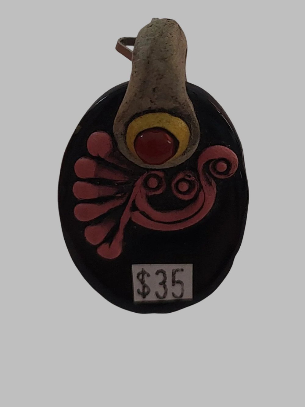 Black Obsidian Tibetan Ceramic Clay Pendant