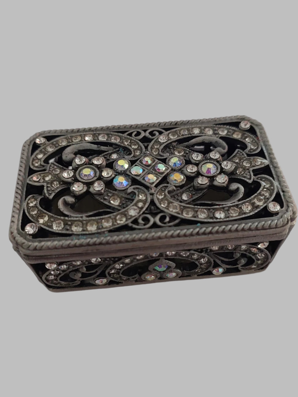 Silver Square Vintage Metal Jewellery Box