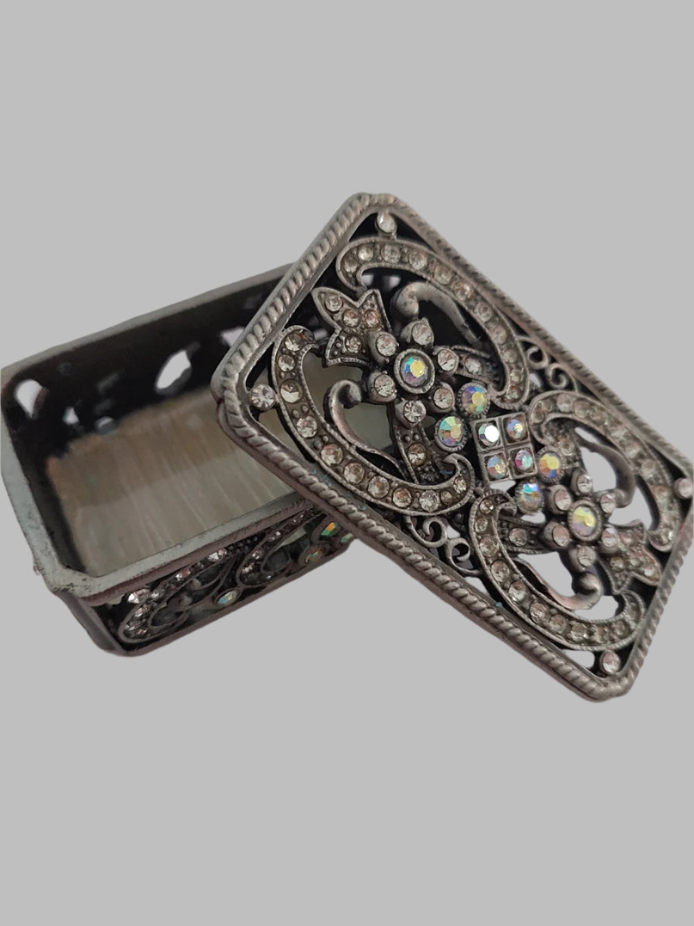 Silver Square Vintage Metal Jewellery Box