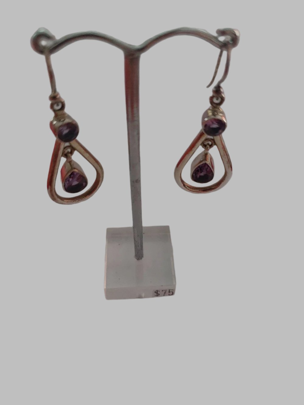Amethyst Ovel Drop Sterling Silver 925 Earrings