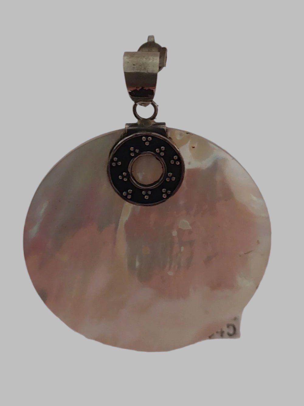 Mother Of Pearl Large Round Sterling Silver 925 Pendant