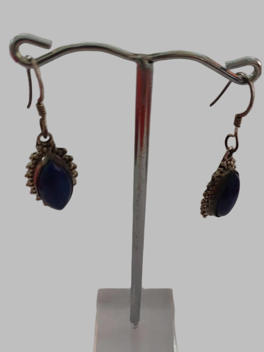 Lapis Lazuli Crystal Sterling Silver 925 Drop Earrings