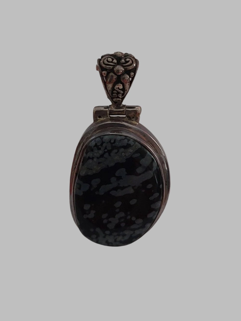 Flower Bail Snowflake Obsidian Crystal Sterling Silver 925 Pendant