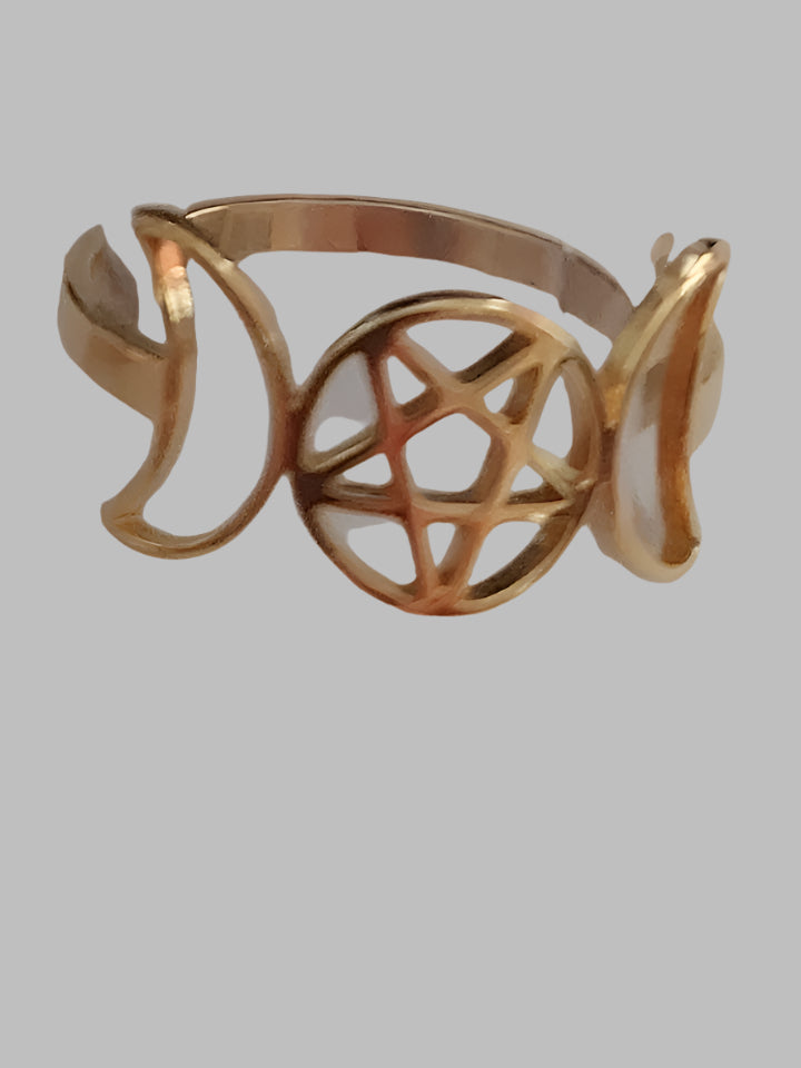 Triple Moon Goddess Metal Gold Ring