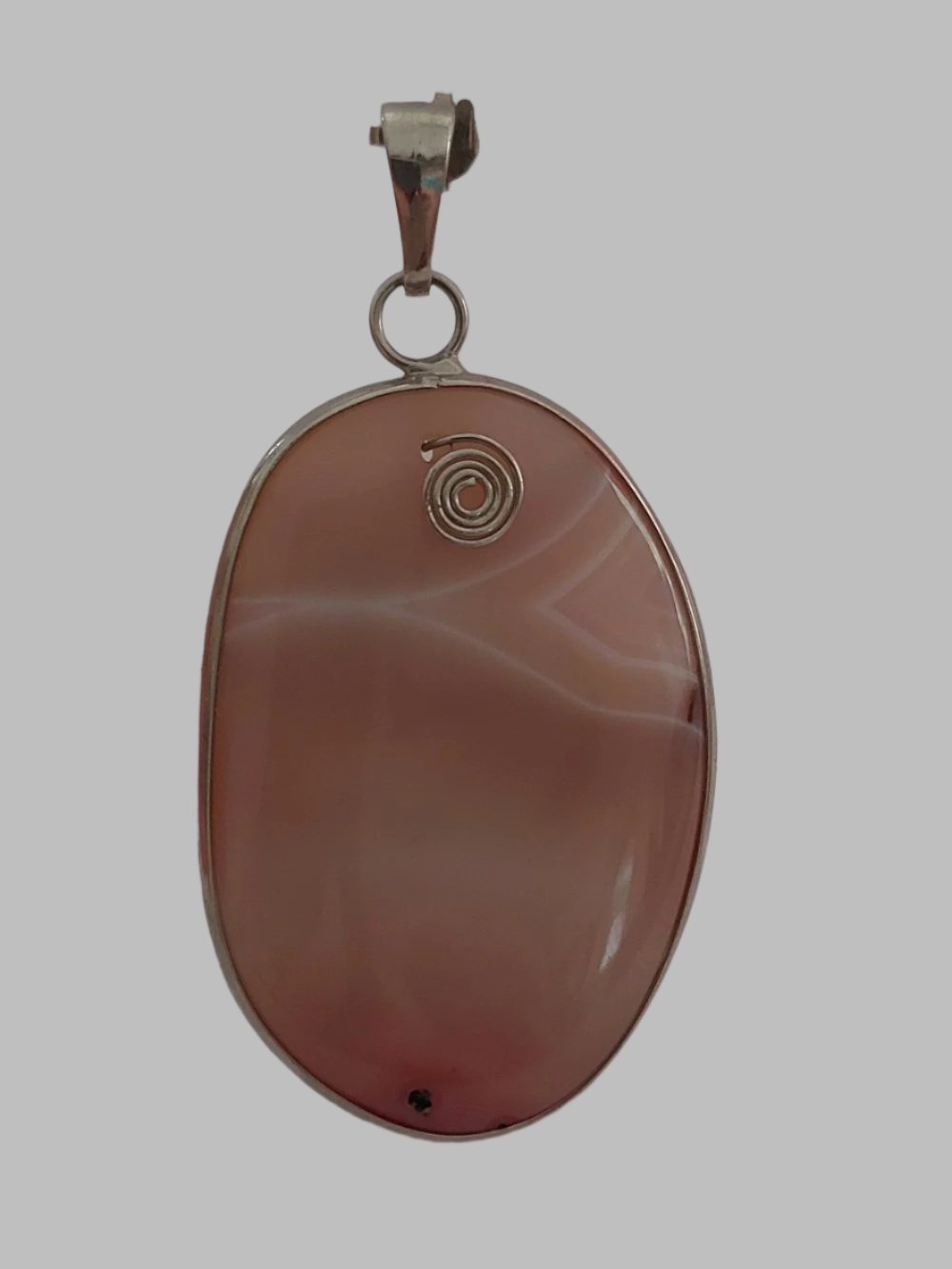 Pink Agate Crystal Rhodium Plated Pendant