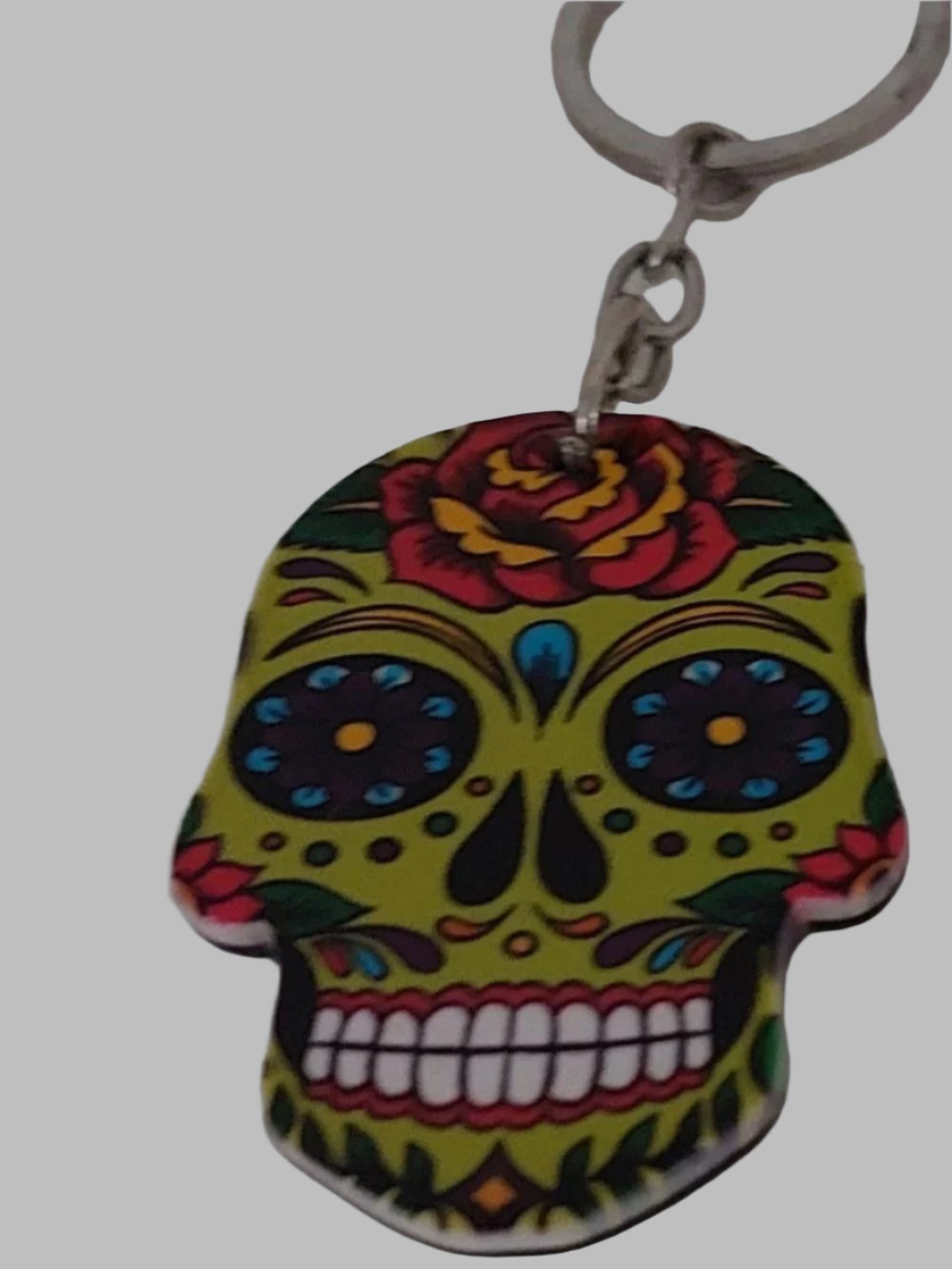 Lime Skull Resin Metal Keyring
