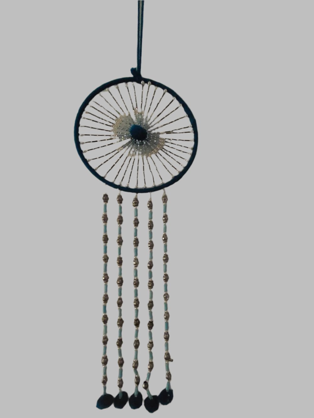 Pom Pom Blue Pearl & Beads Dreamcatcher