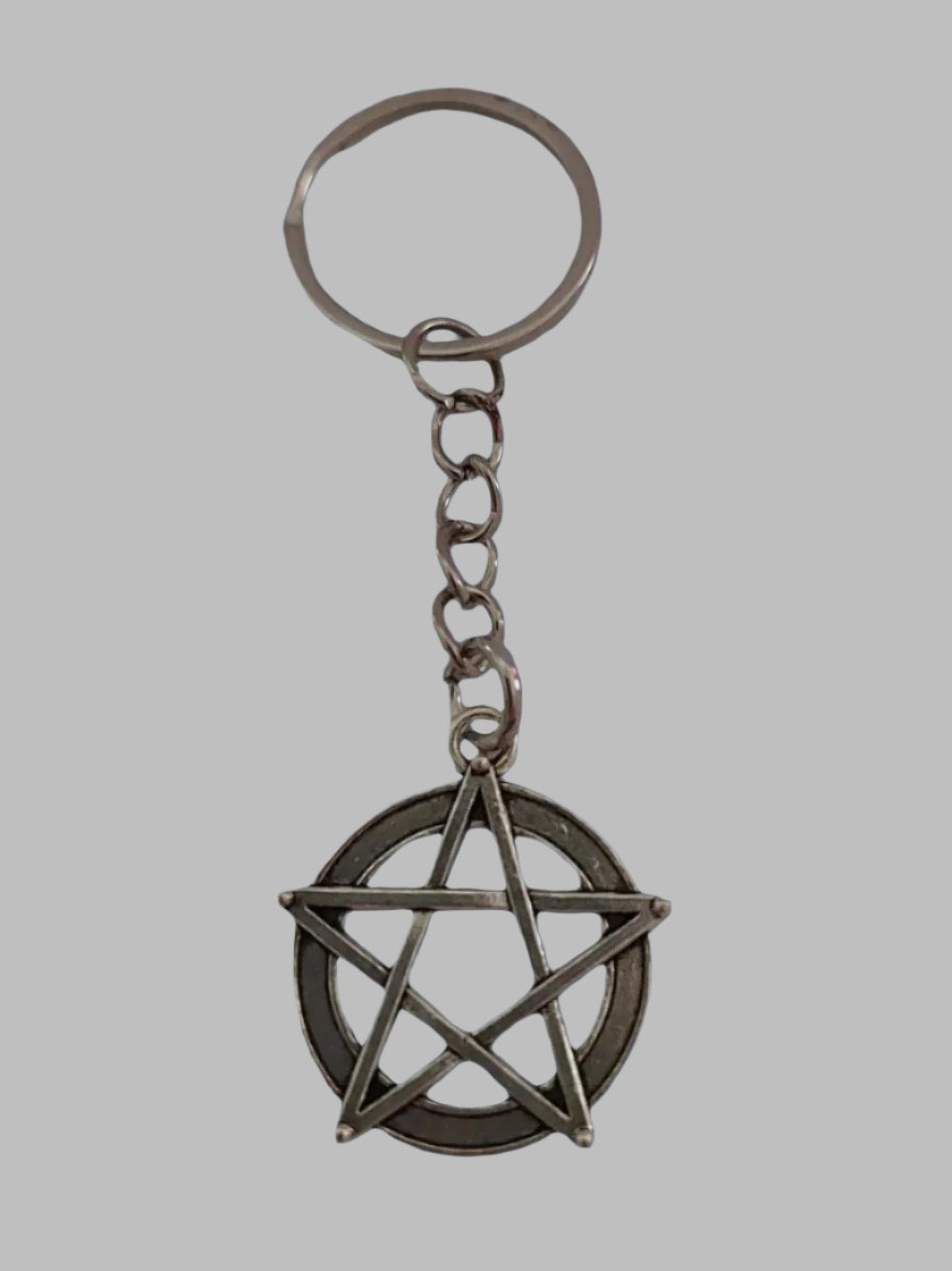 Pentagram Silver Metal Keyring