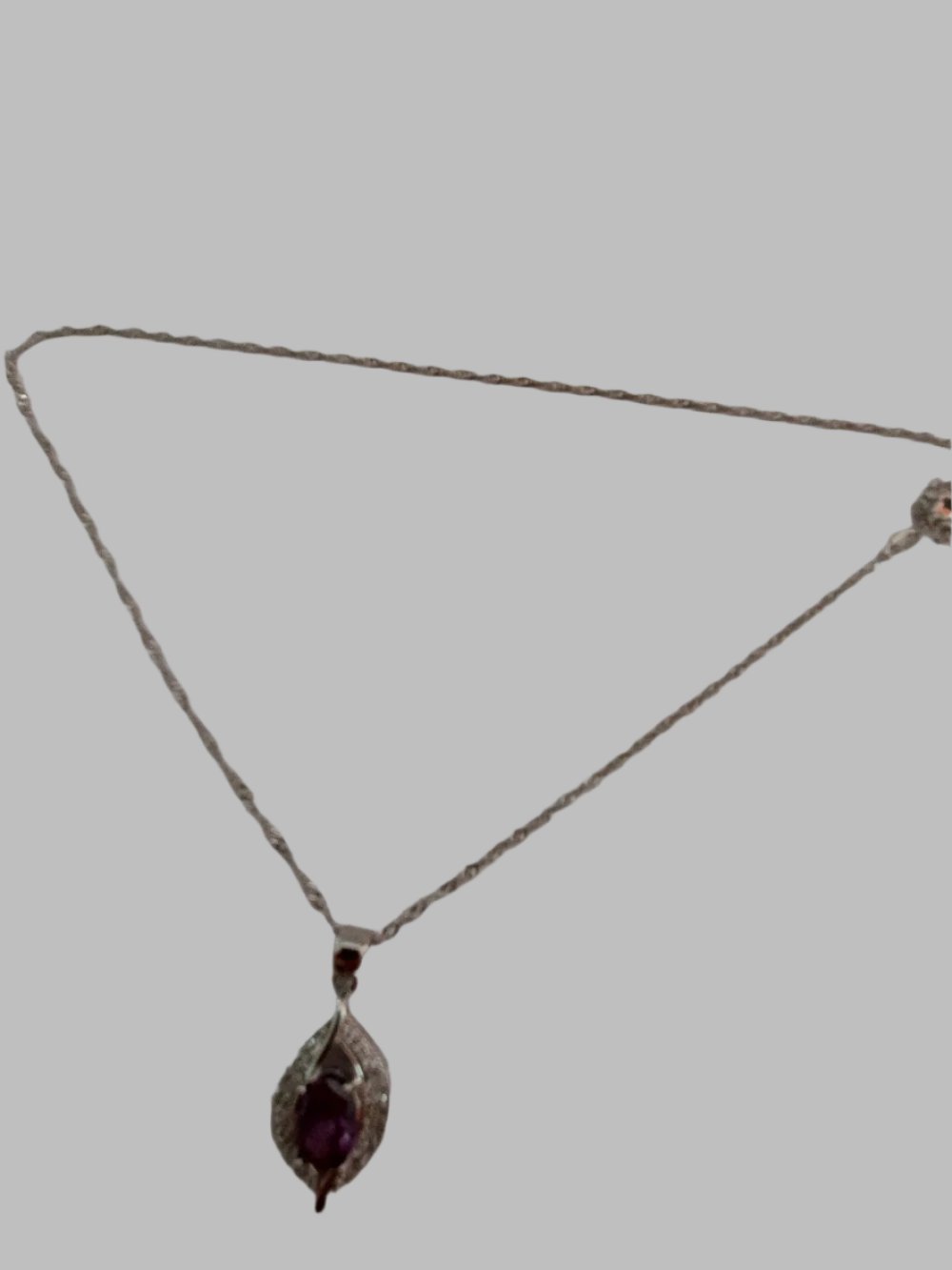 Amethyst & Rhinestones Pendant Sterling Silver 925 With Neck Chain