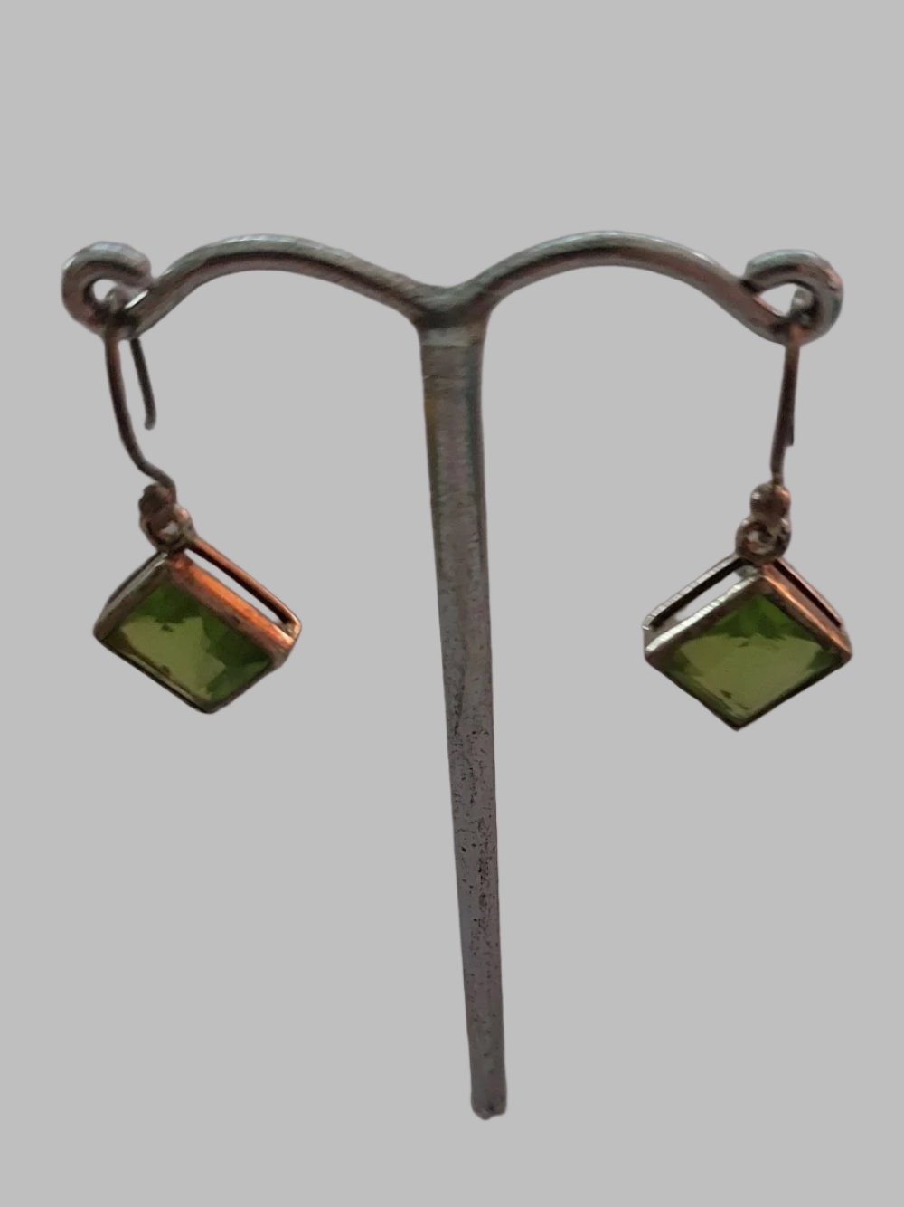 Peridot Square Silver Metal Drop Earrings