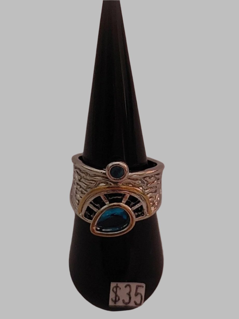 Blue Stone Gold & Silver Metal Ring