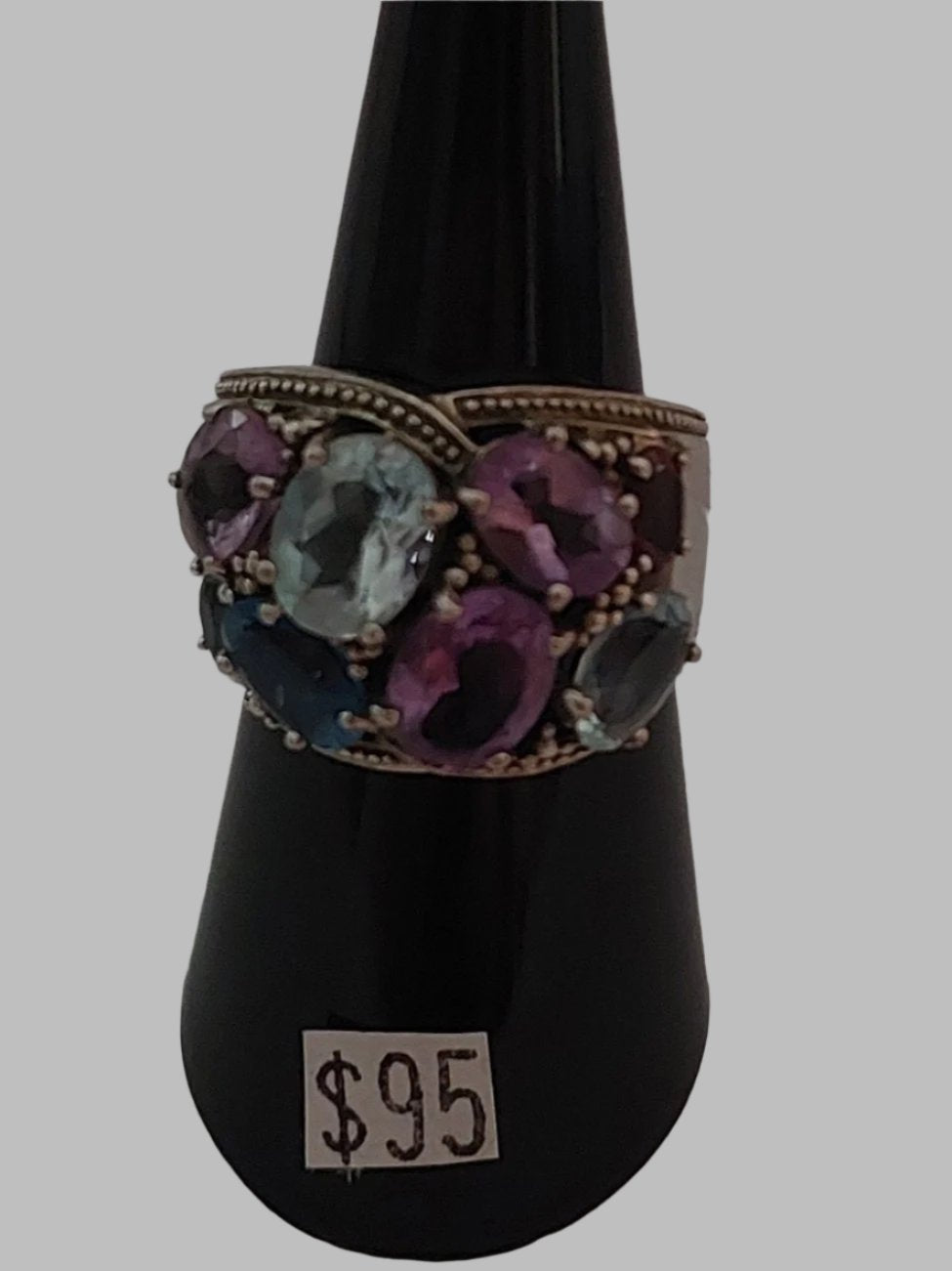 8 Crystal Stones Faceted Sterling Silver 925 Ring