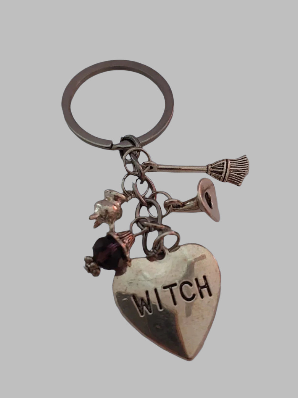 Witch Charm Silver Metal Keyring