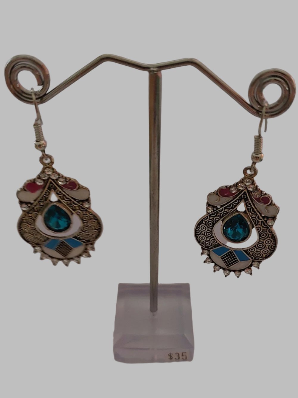 Boho Turquoise Metal & Stone Drop Earrings
