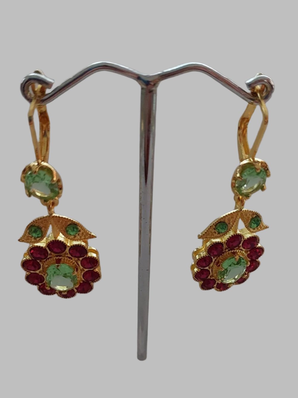 Flower Gold Metal & Stone Pierce & Clip Drop Earrings