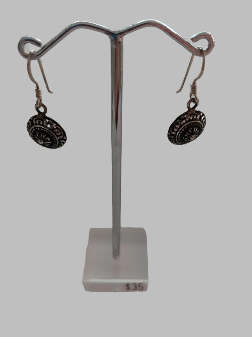 Round Disk Sterling Silver 925 Drop Earrings