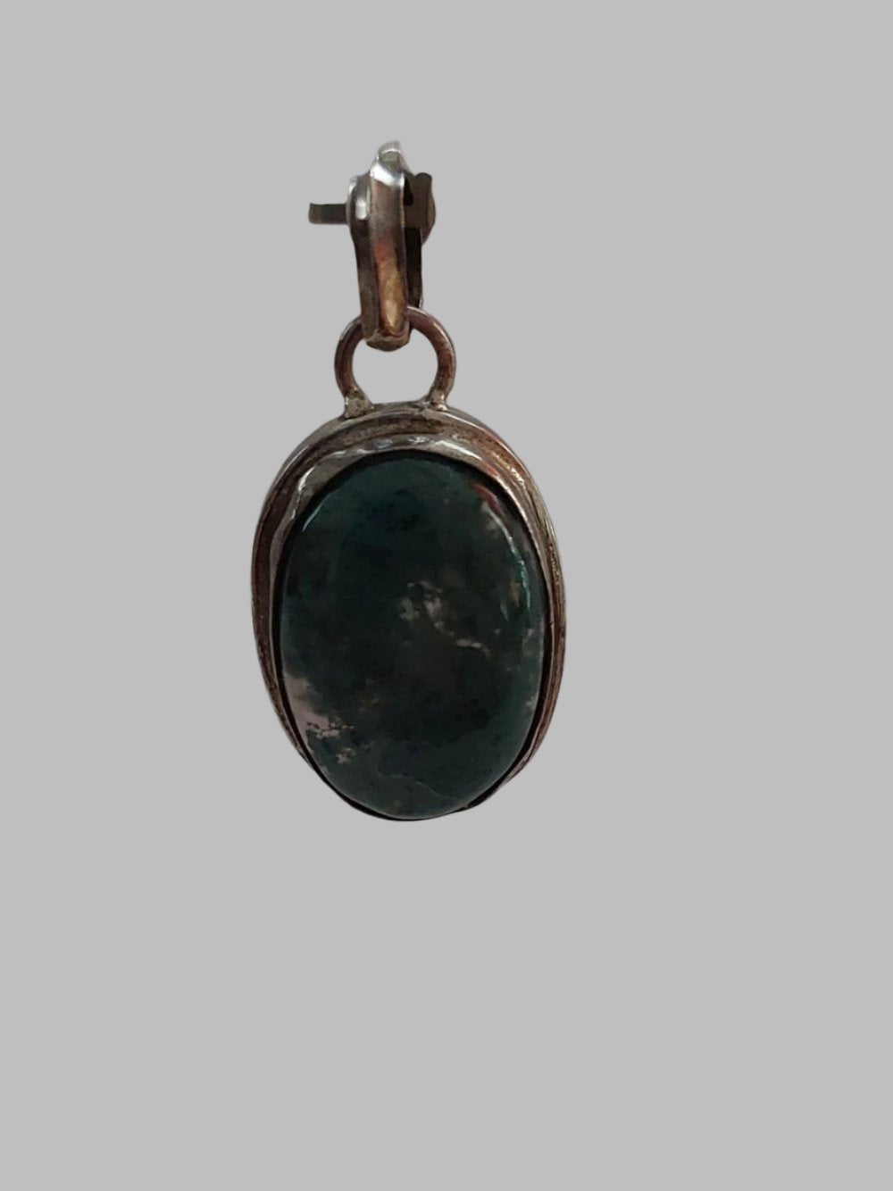 Moss Agate Oval Crystal Metal Pendant