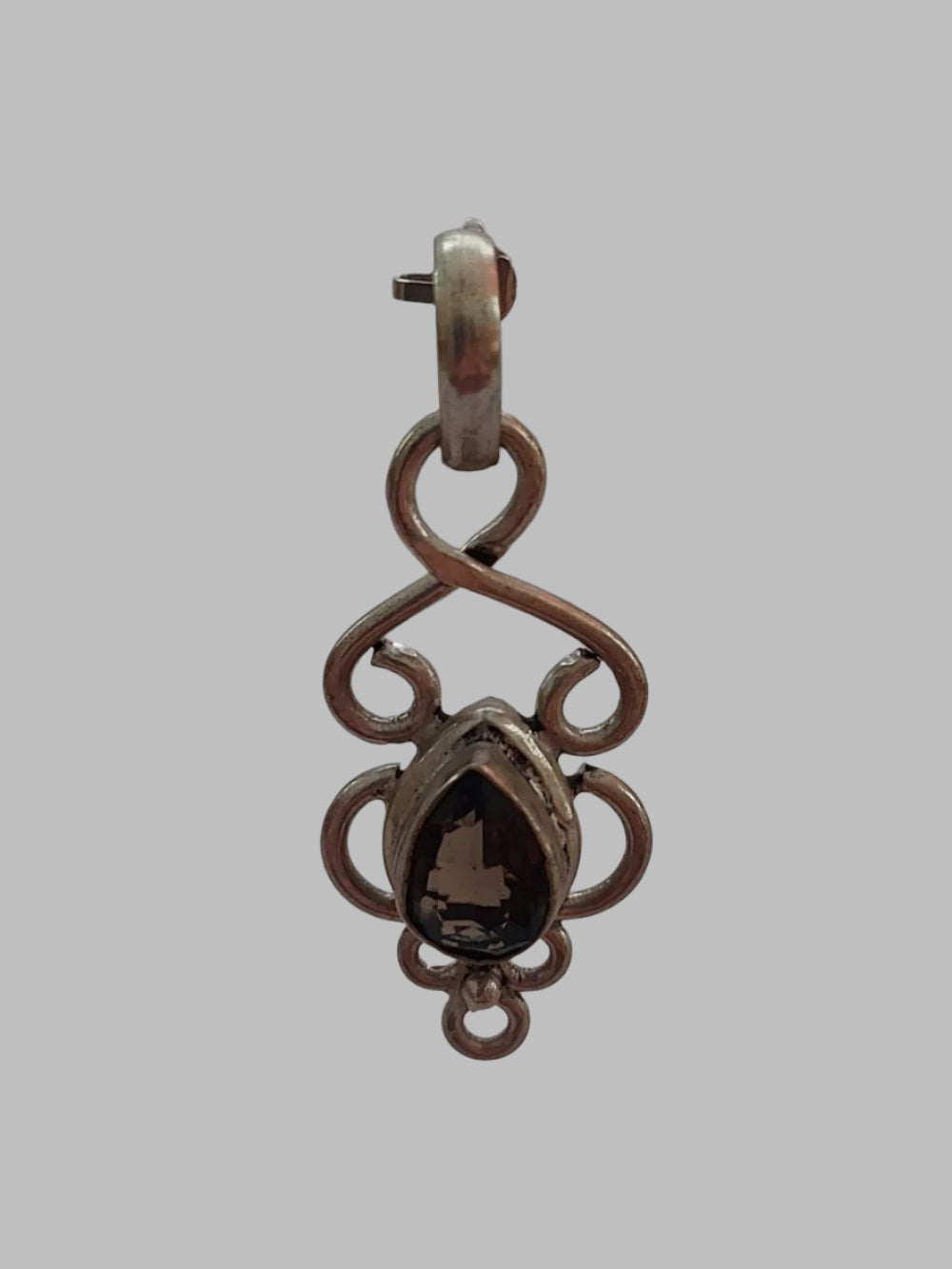 Smoky Quartz Pear Shape Crystal Silver Plated Pendant