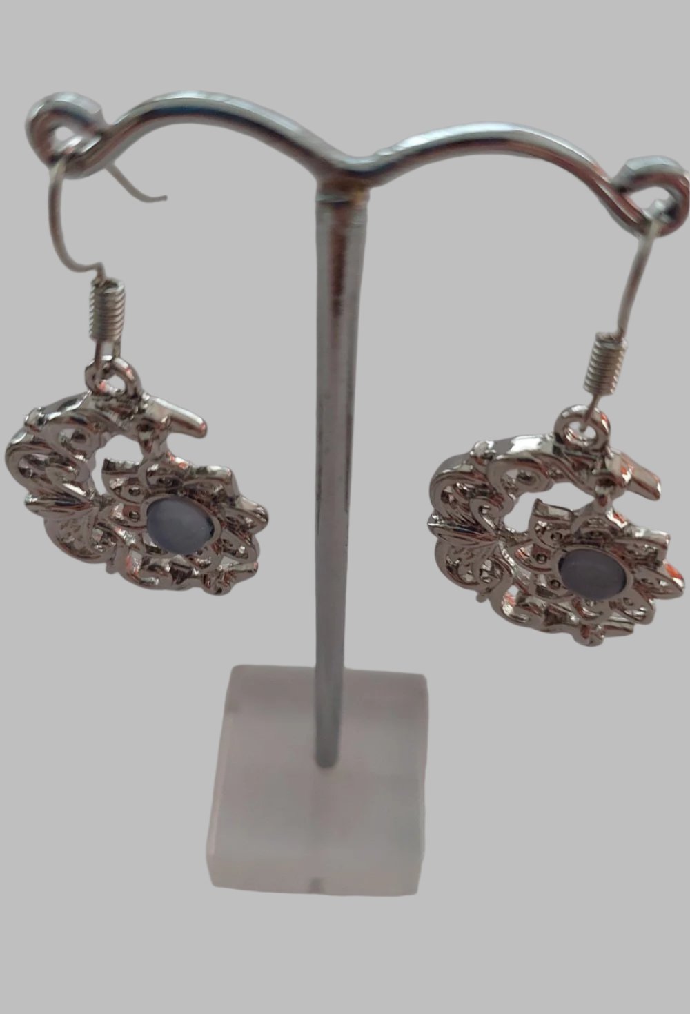 Moon With Flower Resin & Metal Drop Earring