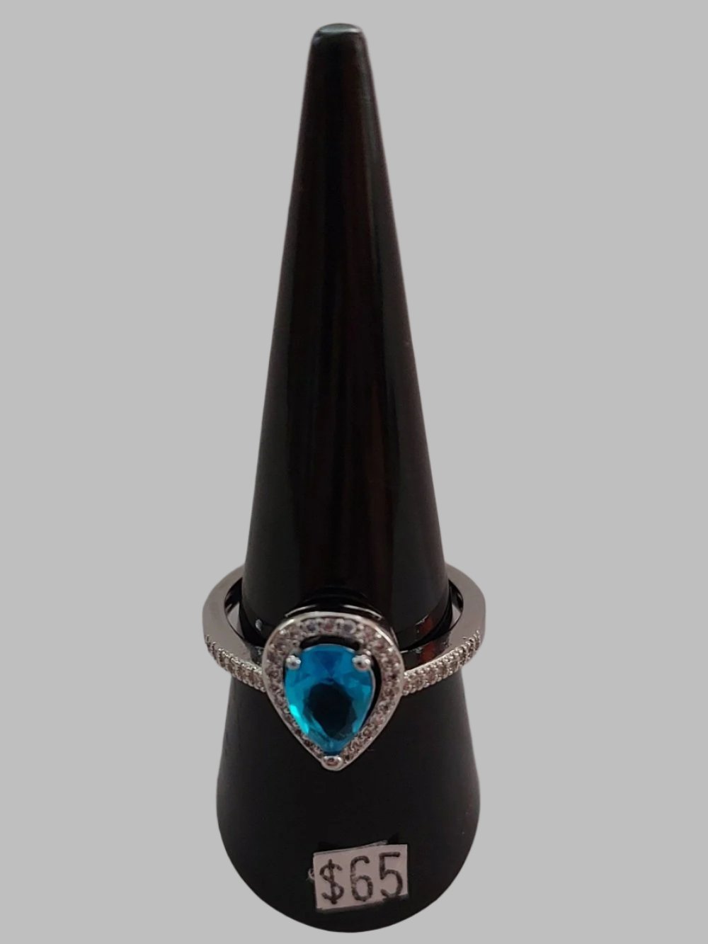 Blue Quartz Pear Crystal With Zircons Sterling Silver 925 Ring