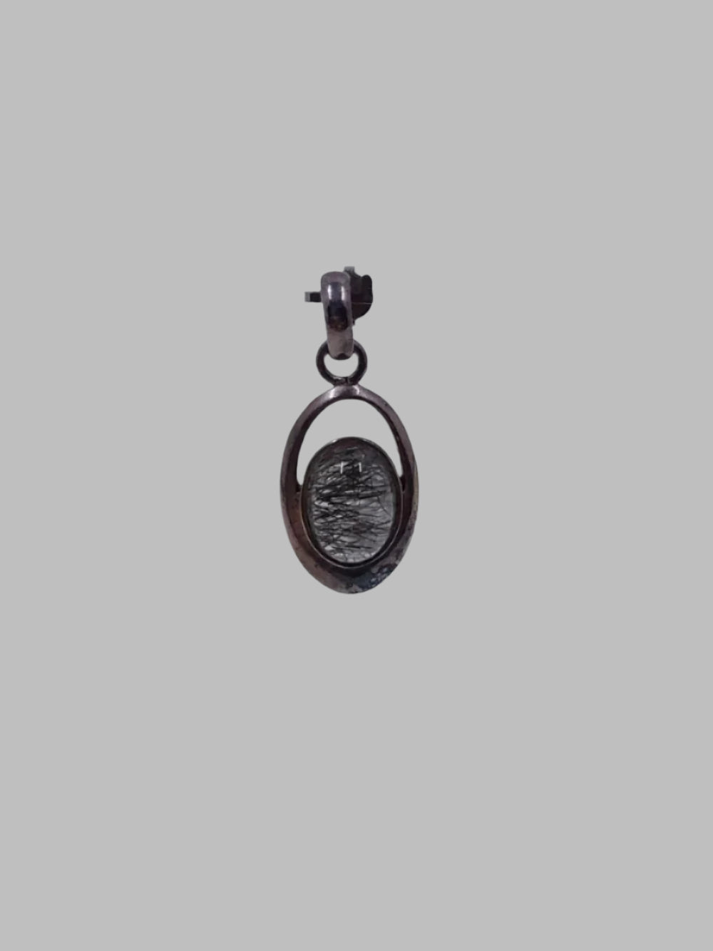 Tourmaline In Quartz Crystal Small Ovel Sterling Silver 925 Pendant