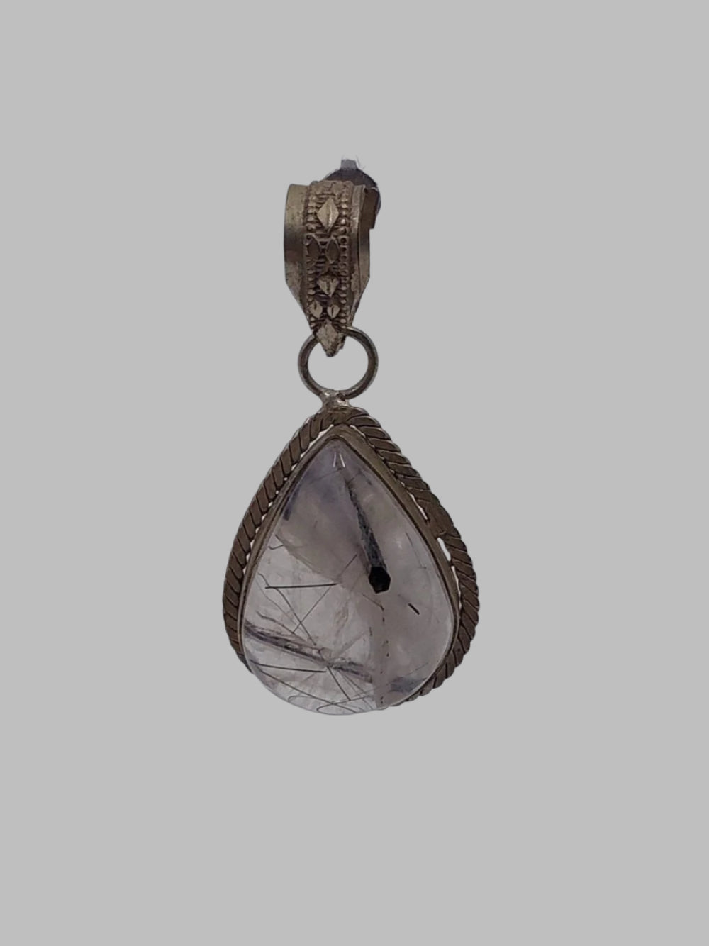 Tourmaline In Quartz Pear Shape Sterling Silver 925 Pendant