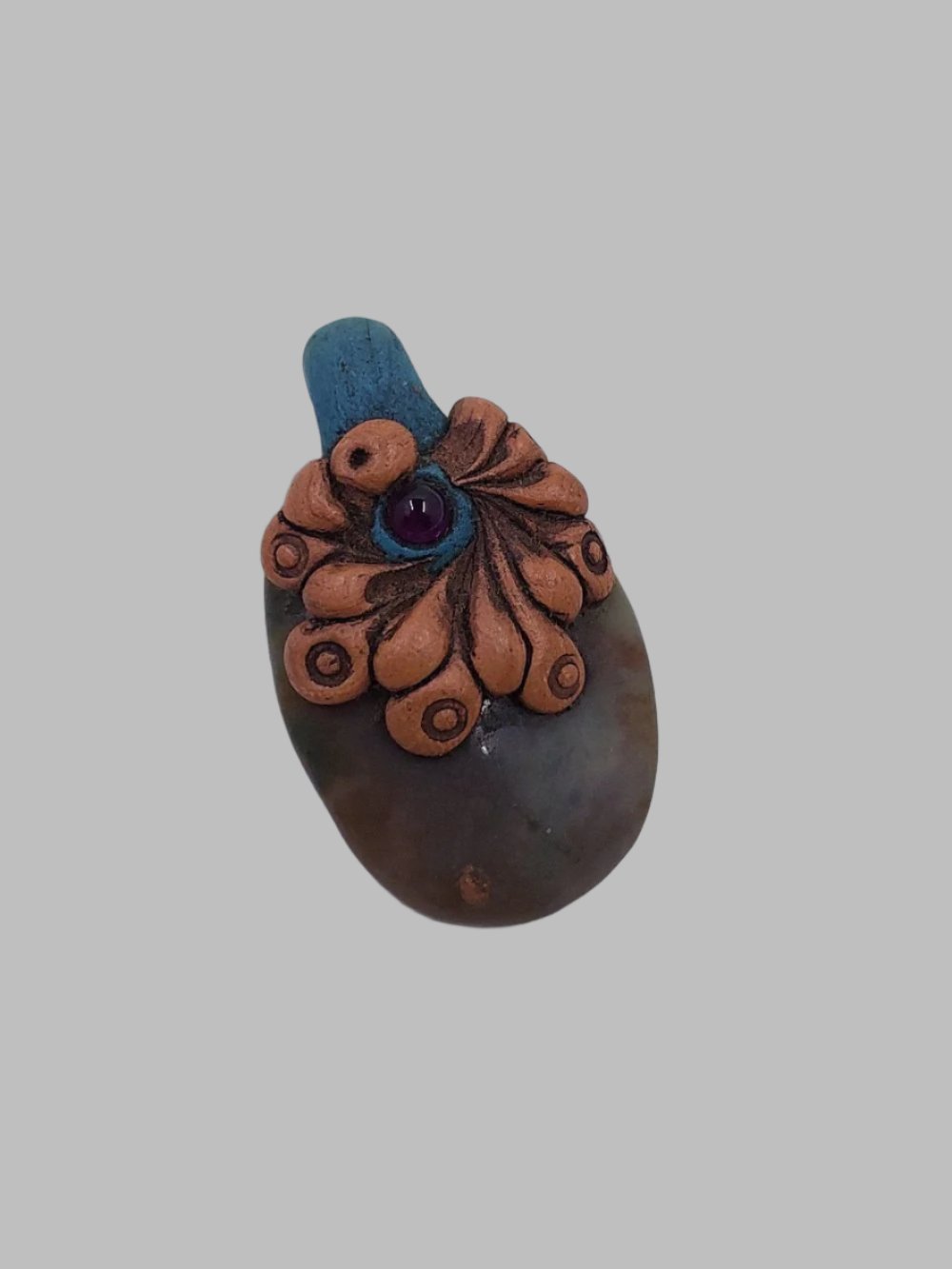 Jasper With Garnet Ceramic Clay Pendant