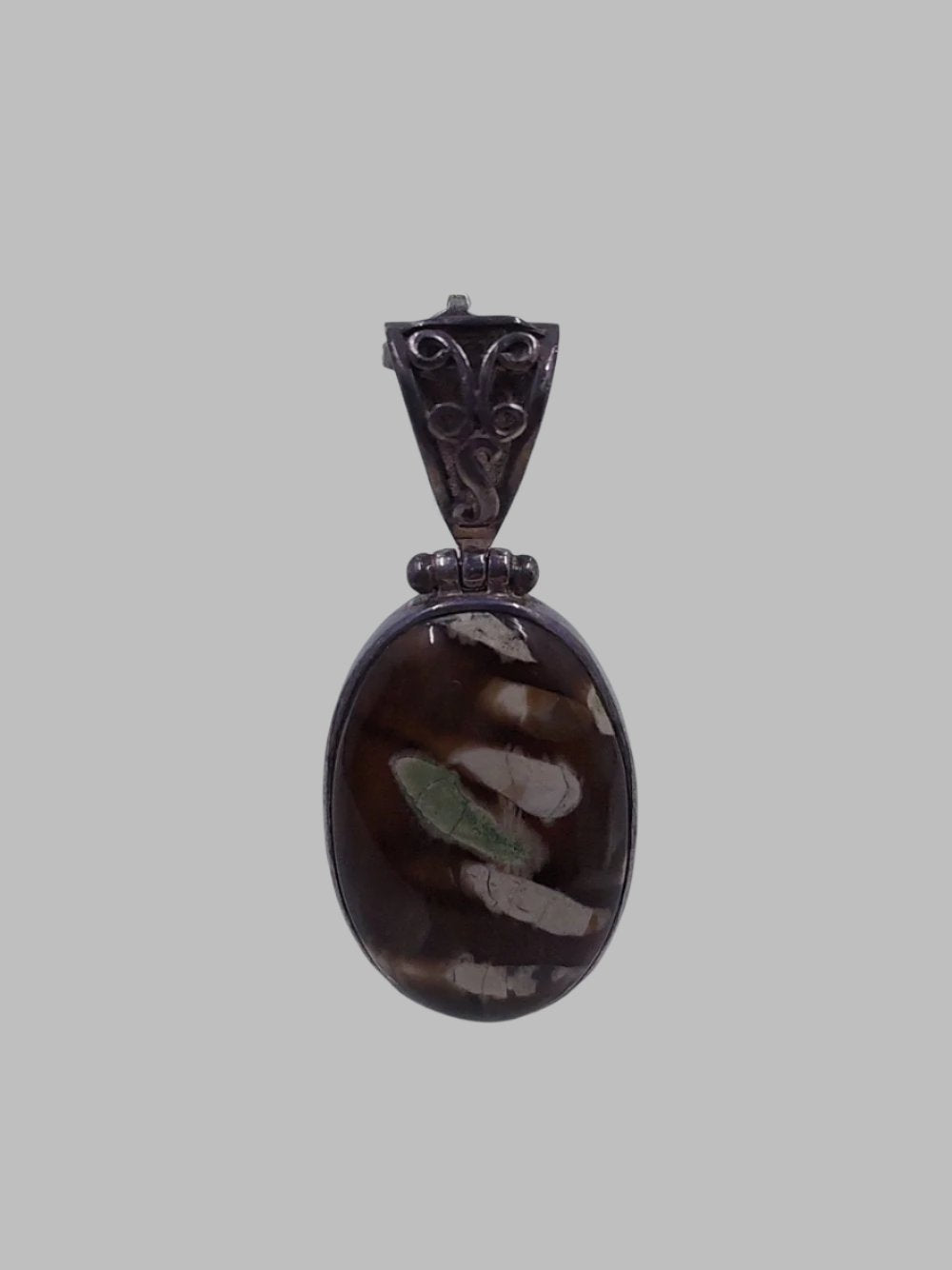 Petrified Wood Ovel Sterling Silver 925 Pendant
