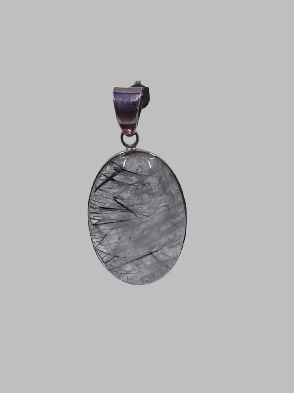Tourmaline In Quartz Ovel Sterling Silver 925 Pendant