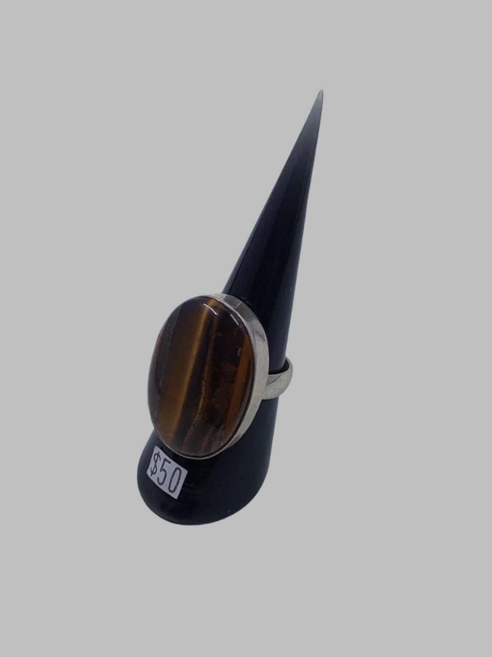 Large Oval Tigers Eye Crystal Sterling Silver 925 Ring