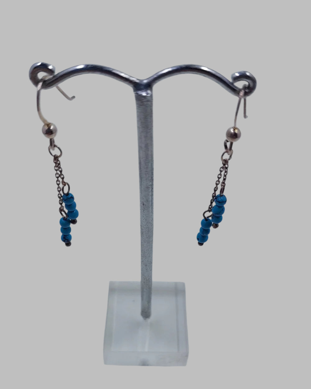 Turquoise Crystal Spheres Sterling Silver 925 Drop Earrings