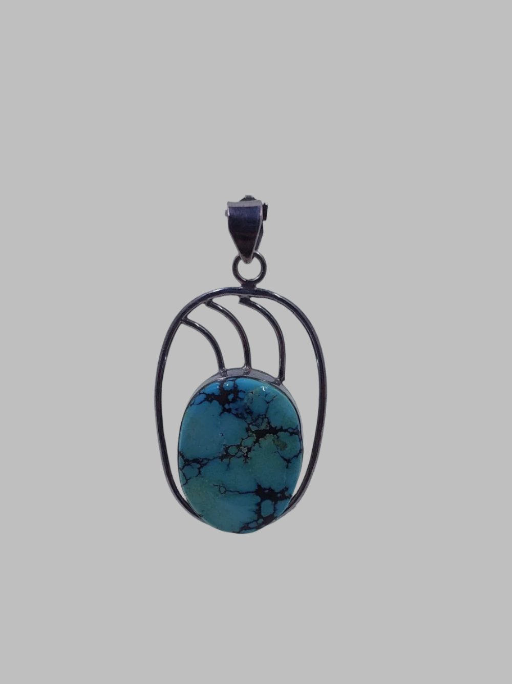 Native Turquoise Ovel Sterling Silver 925 Pendant