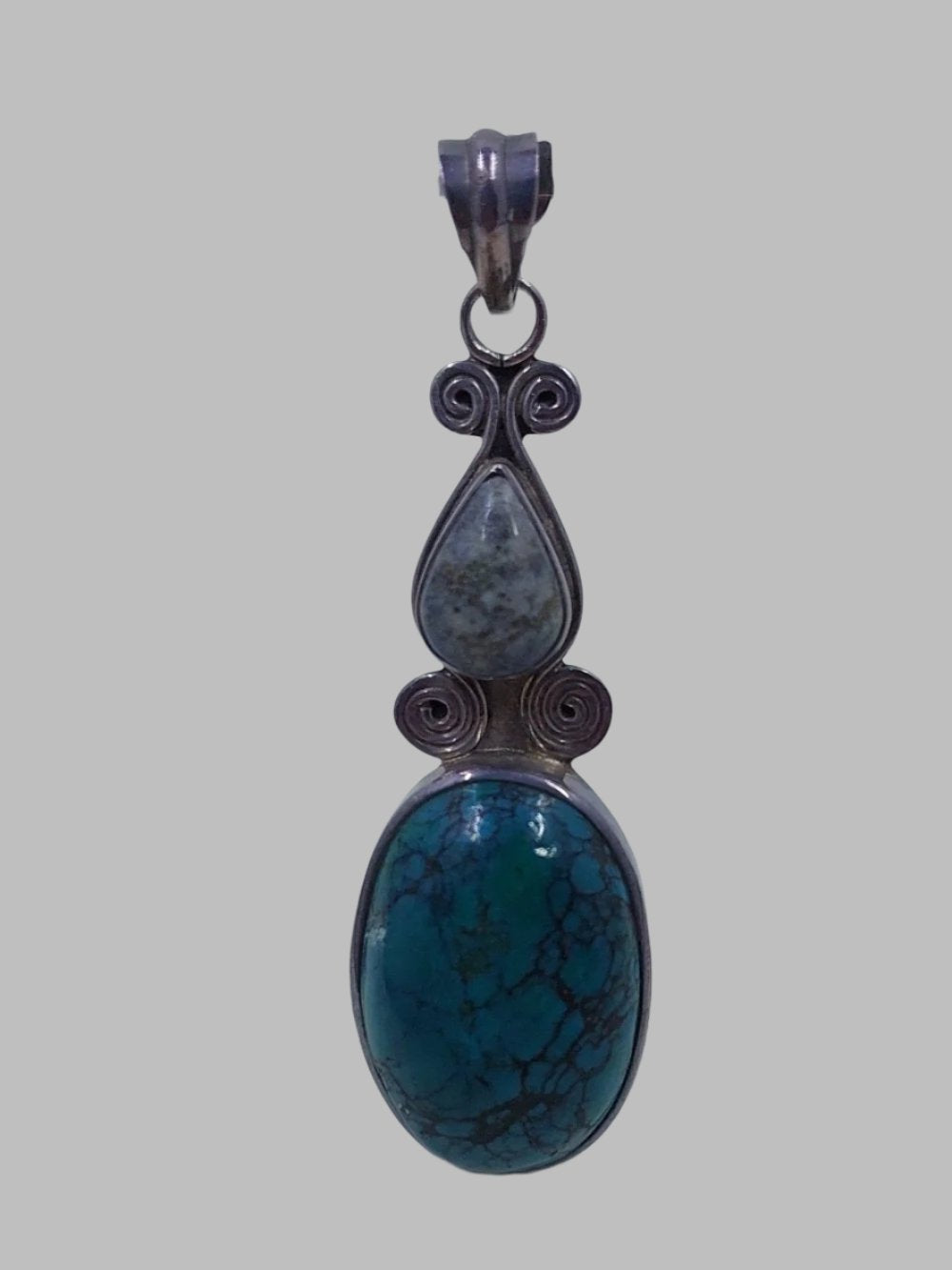 Lapis Lazuli & Turquoise Swirl Sterling Silver 925 Pendant