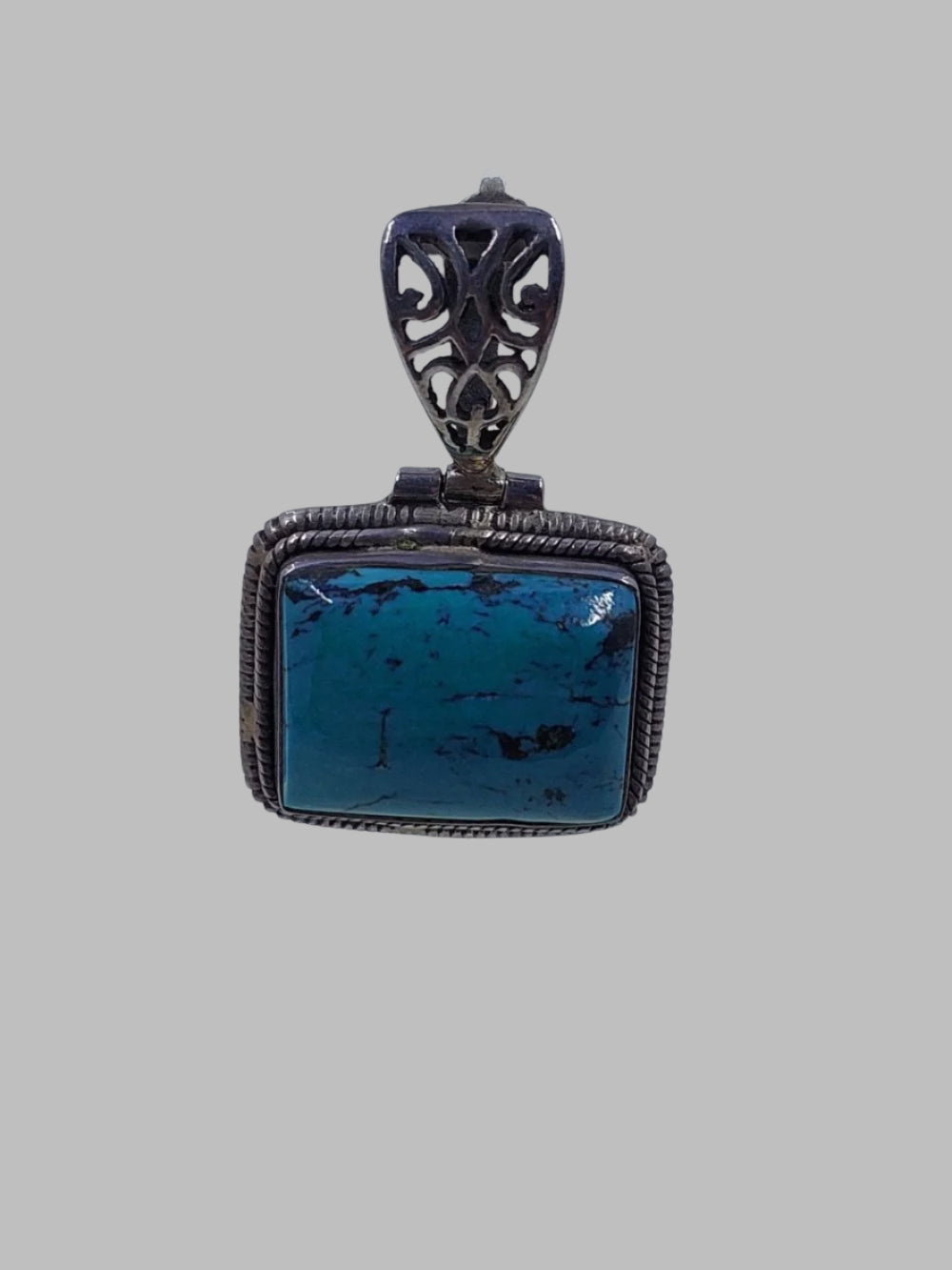 Turquoise Square Crystal Sterling Silver 925 Pendant