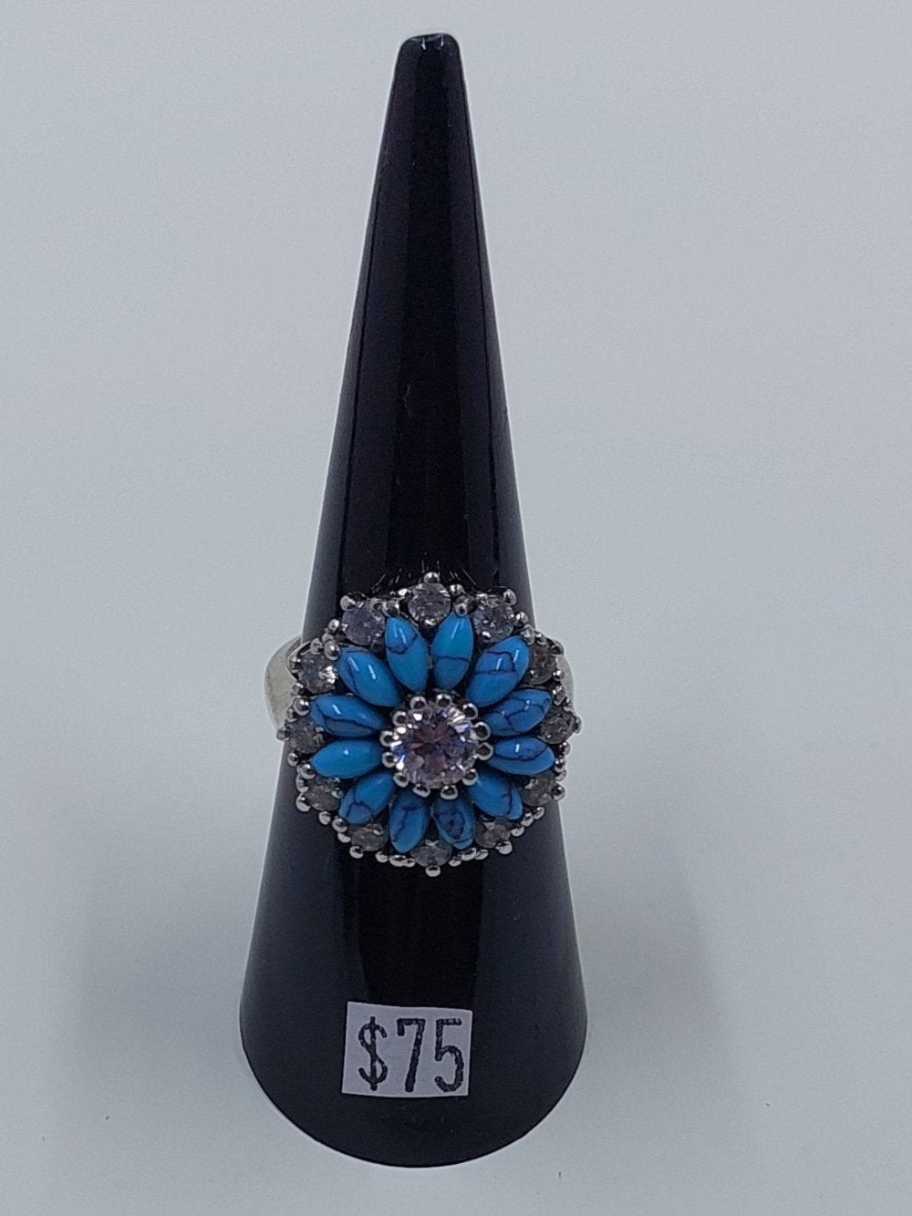 Turquoise Crystal & Zircons Sterling Silver 925 Ring