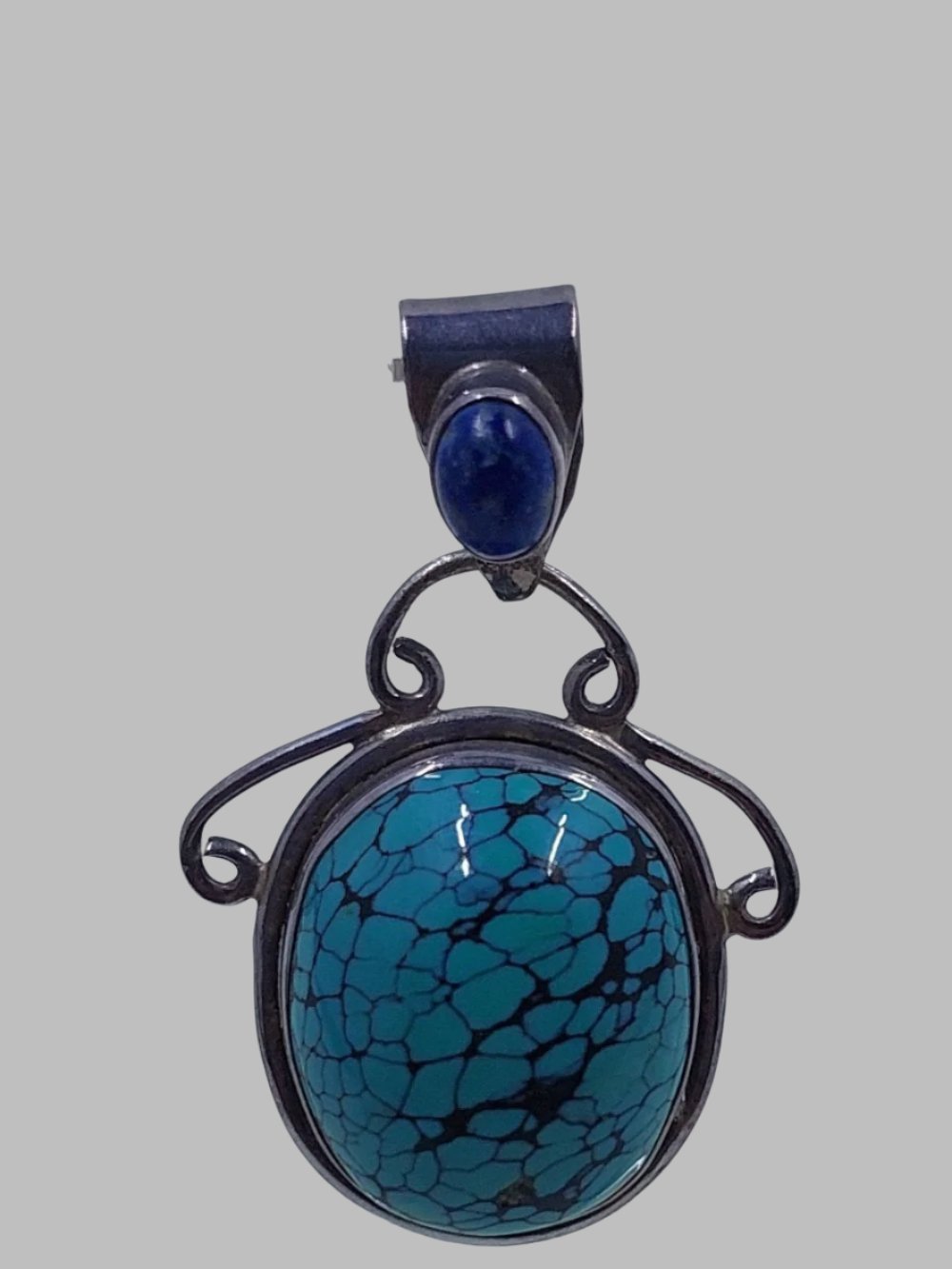 Lapis Lazuli & Turquoise Crystal Sterling Silver 925 Pendant