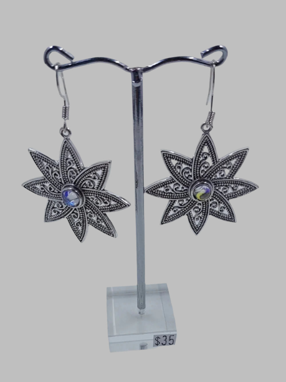 Star Flower Rainbow Resin & Metal Drop Earrings