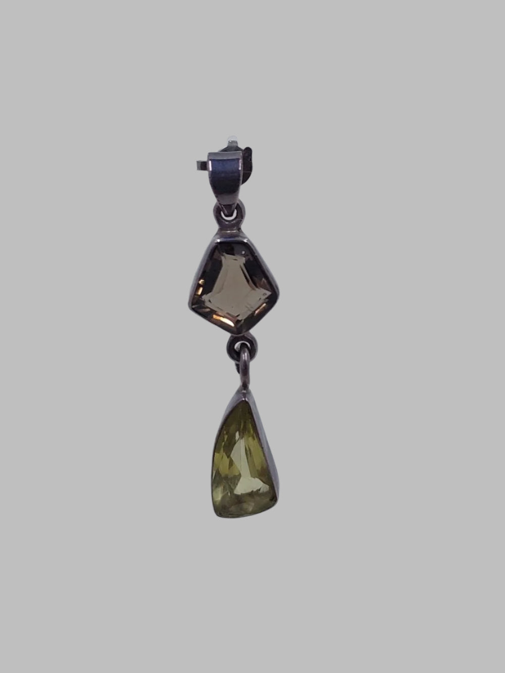 Smoky Quartz & Citrine Crystal Sterling Silver 925 Pendant