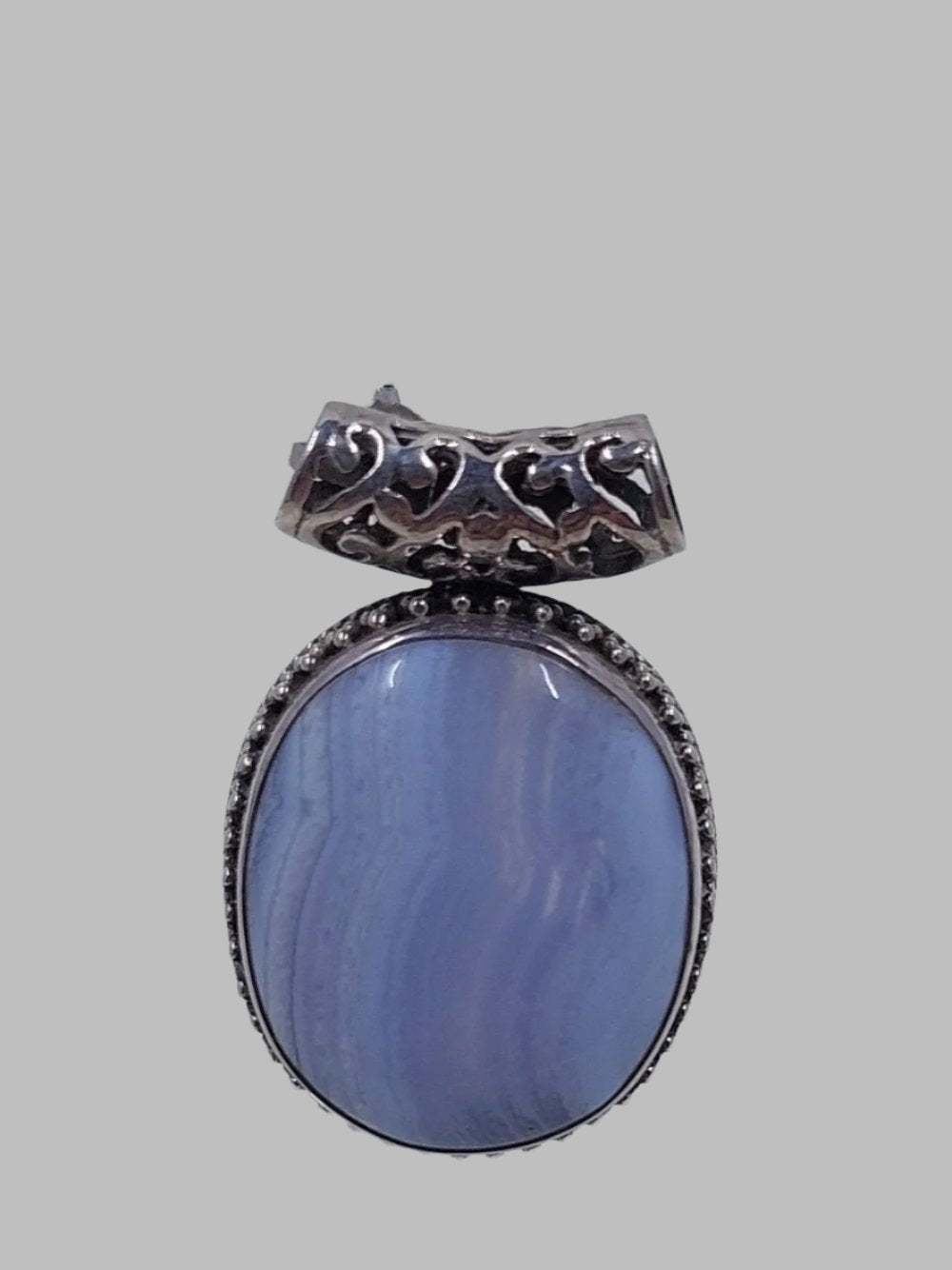 Blue Lace Agate Crystal Sterling Silver 925 Pendant