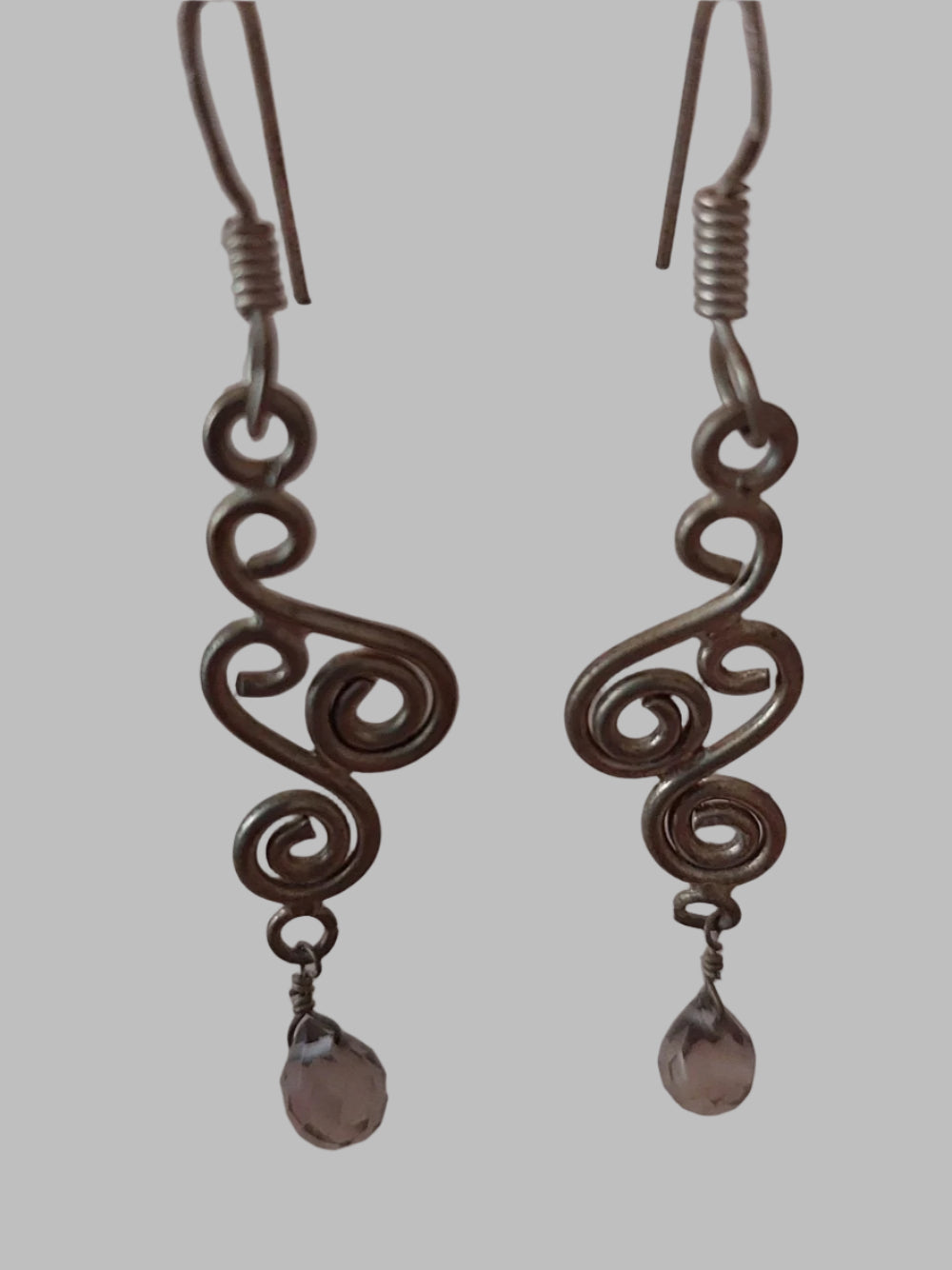 Scroll Smokey Quartz Crystal Drop Earring