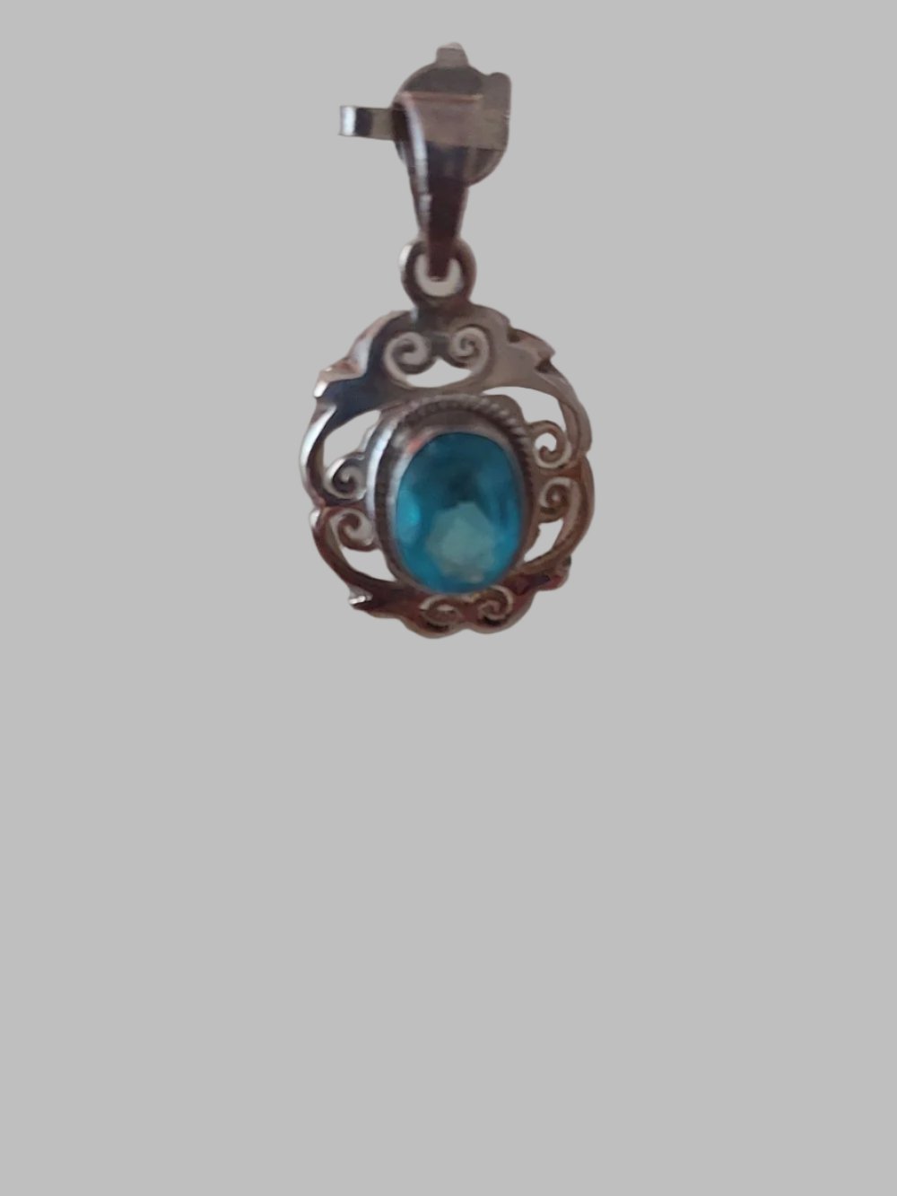 Blue Topaz Small Faceted Cut Crystal Sterling Silver 925 Pendant